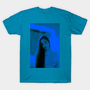 Beautiful girl, dim soft light blue lighting. So calm, so nice. T-Shirt